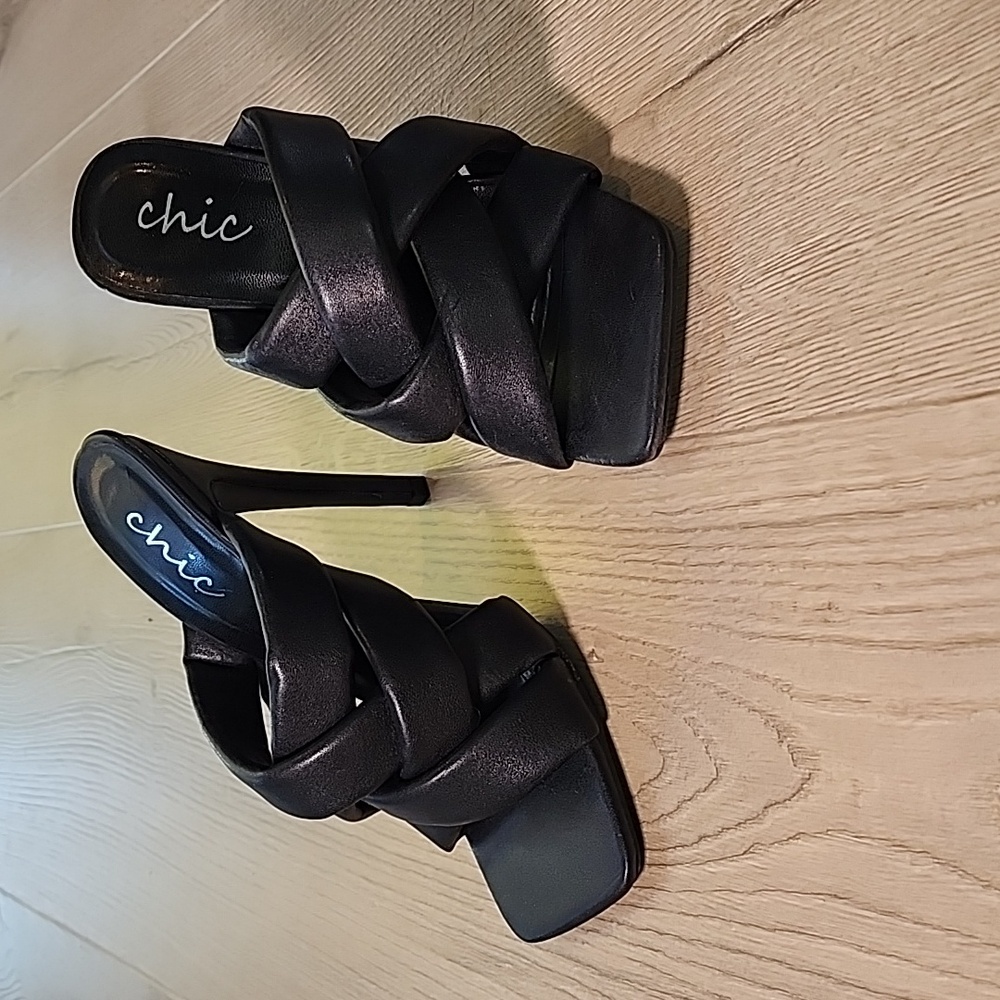 Faux Leather Woven Square Toe Stiletto Mules